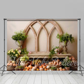 Aperturee - Arch Window Green Plants Eggs Basket Easter Backdrop